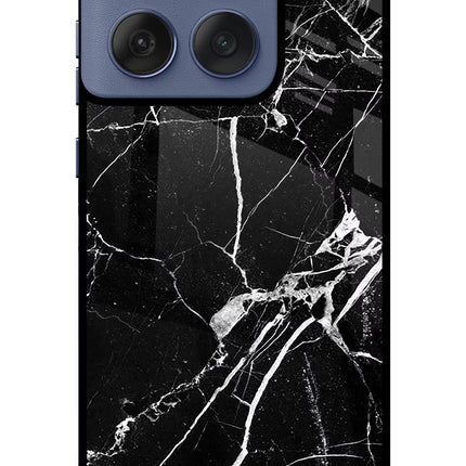Black Marble Pattern Moto Edge 60 Fusion Glass Case Back Cover by Casekaro
