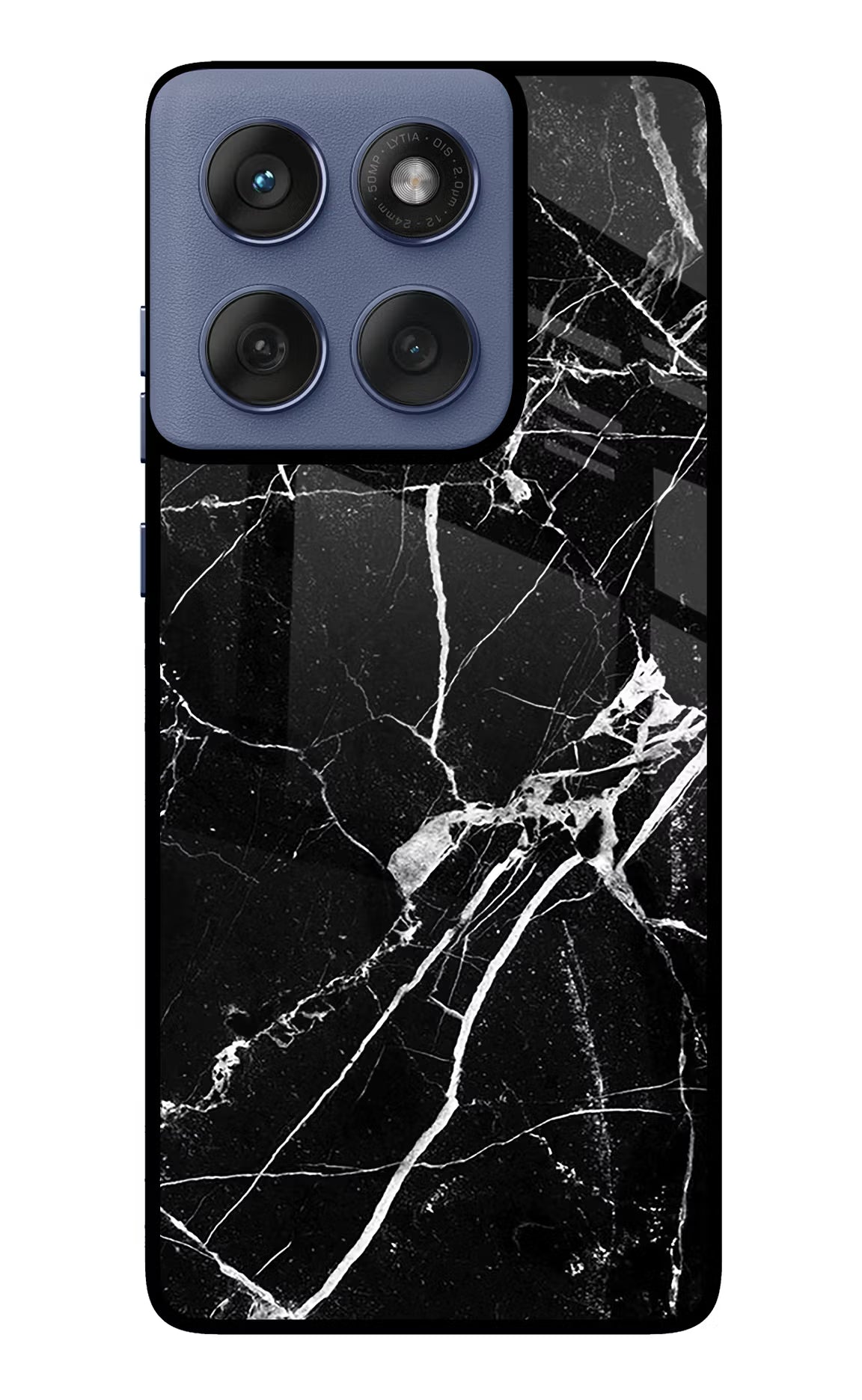 Black Marble Pattern Moto Edge 60 Fusion Glass Case Back Cover by Casekaro