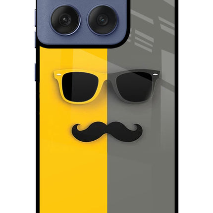 Sunglasses with Mustache Moto Edge 60 Fusion Glass Case Back Cover by Casekaro