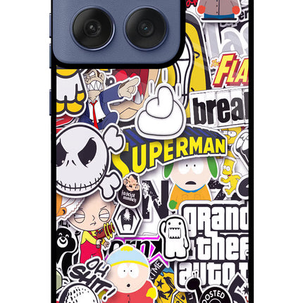 Sticker Bomb Moto Edge 60 Fusion Glass Case Back Cover by Casekaro
