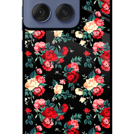 Rose Pattern Moto Edge 60 Fusion Glass Case Back Cover by Casekaro