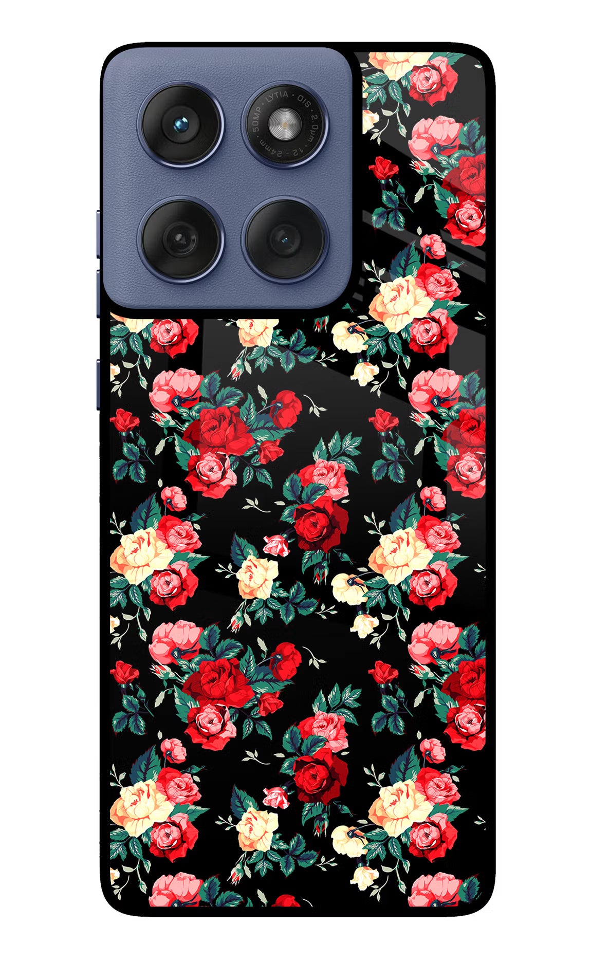 Rose Pattern Moto Edge 60 Fusion Glass Case Back Cover by Casekaro