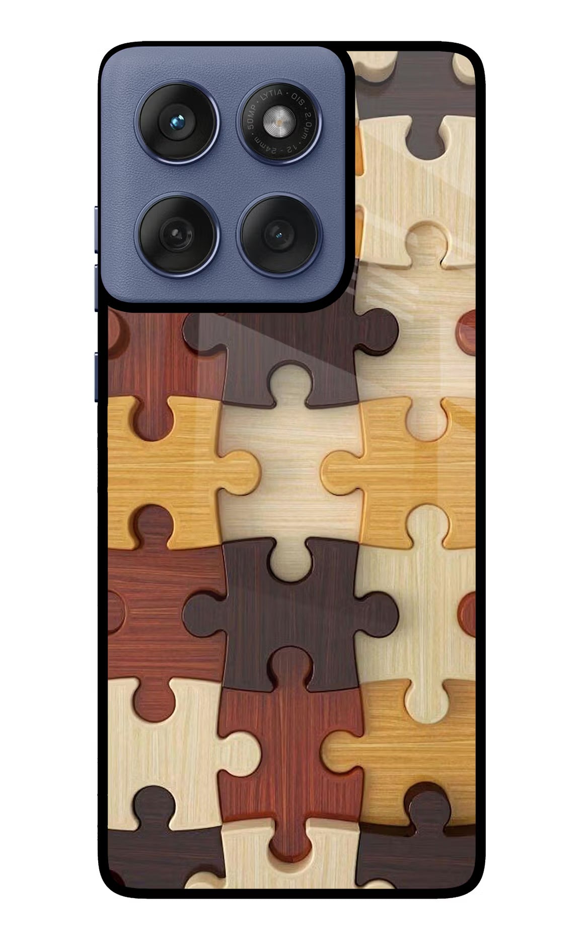 Wooden Puzzle Moto Edge 60 Fusion Glass Case Back Cover by Casekaro