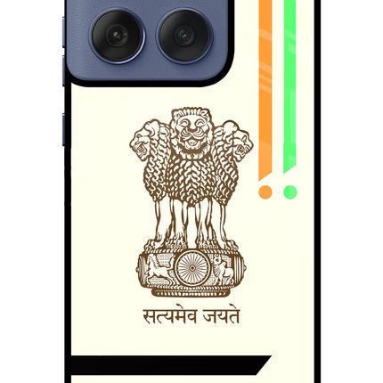 Satyamev Jayate Brown Logo Moto Edge 60 Fusion Glass Case Back Cover by Casekaro