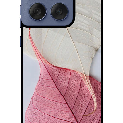 White Pink Leaf Moto Edge 60 Fusion Glass Case Back Cover by Casekaro