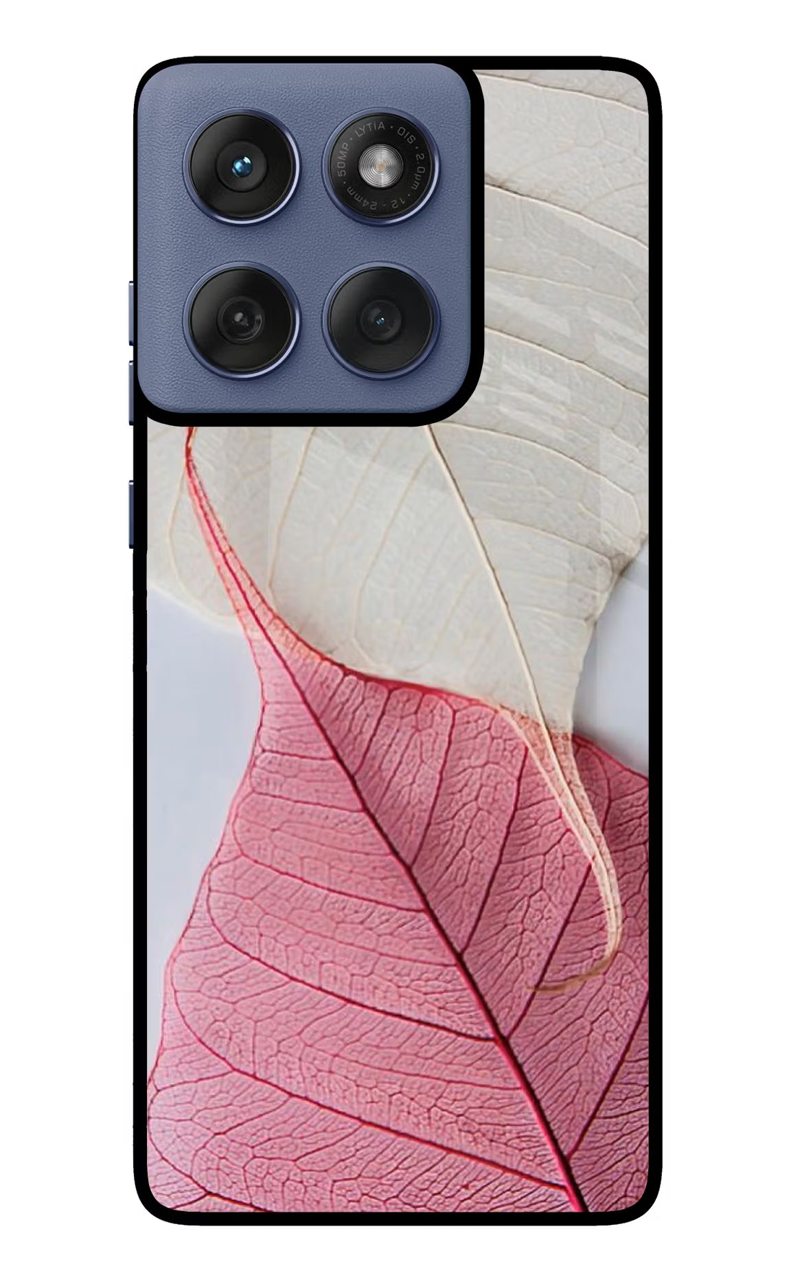 White Pink Leaf Moto Edge 60 Fusion Glass Case Back Cover by Casekaro