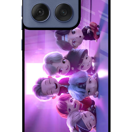 BTS Chibi Moto Edge 60 Fusion Glass Case Back Cover by Casekaro