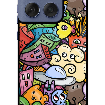 Veggie Doodle Moto Edge 60 Fusion Glass Case Back Cover by Casekaro