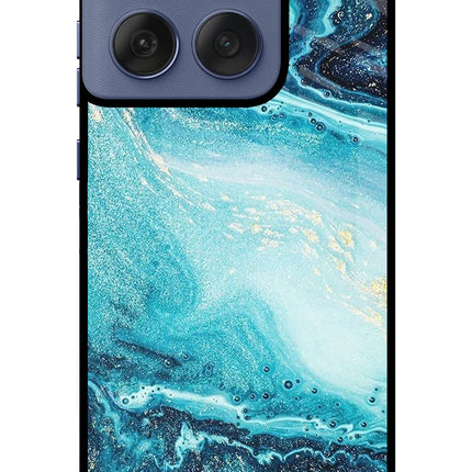 Blue Glitter Marble Moto Edge 60 Fusion Glass Case Back Cover by Casekaro