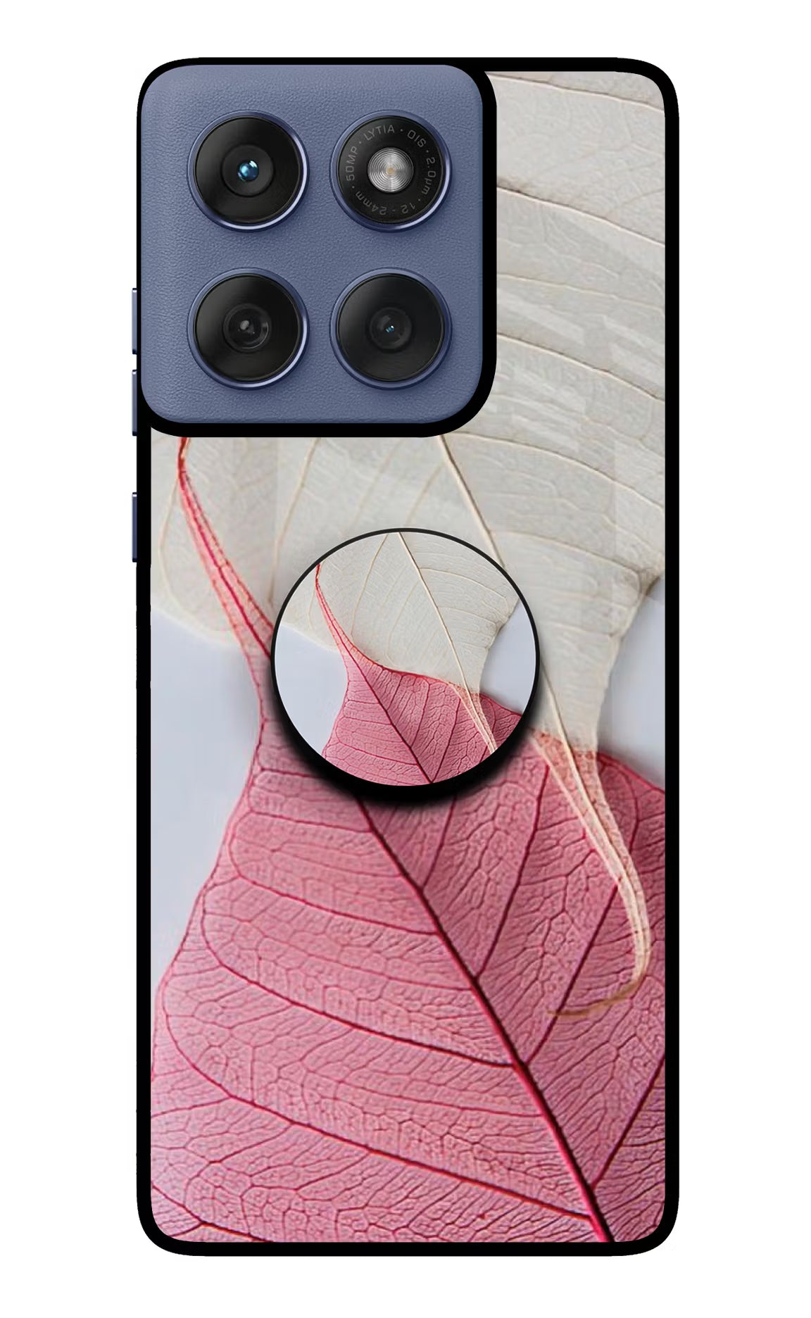 White Pink Leaf Moto Edge 60 Fusion Pop Case by Casekaro