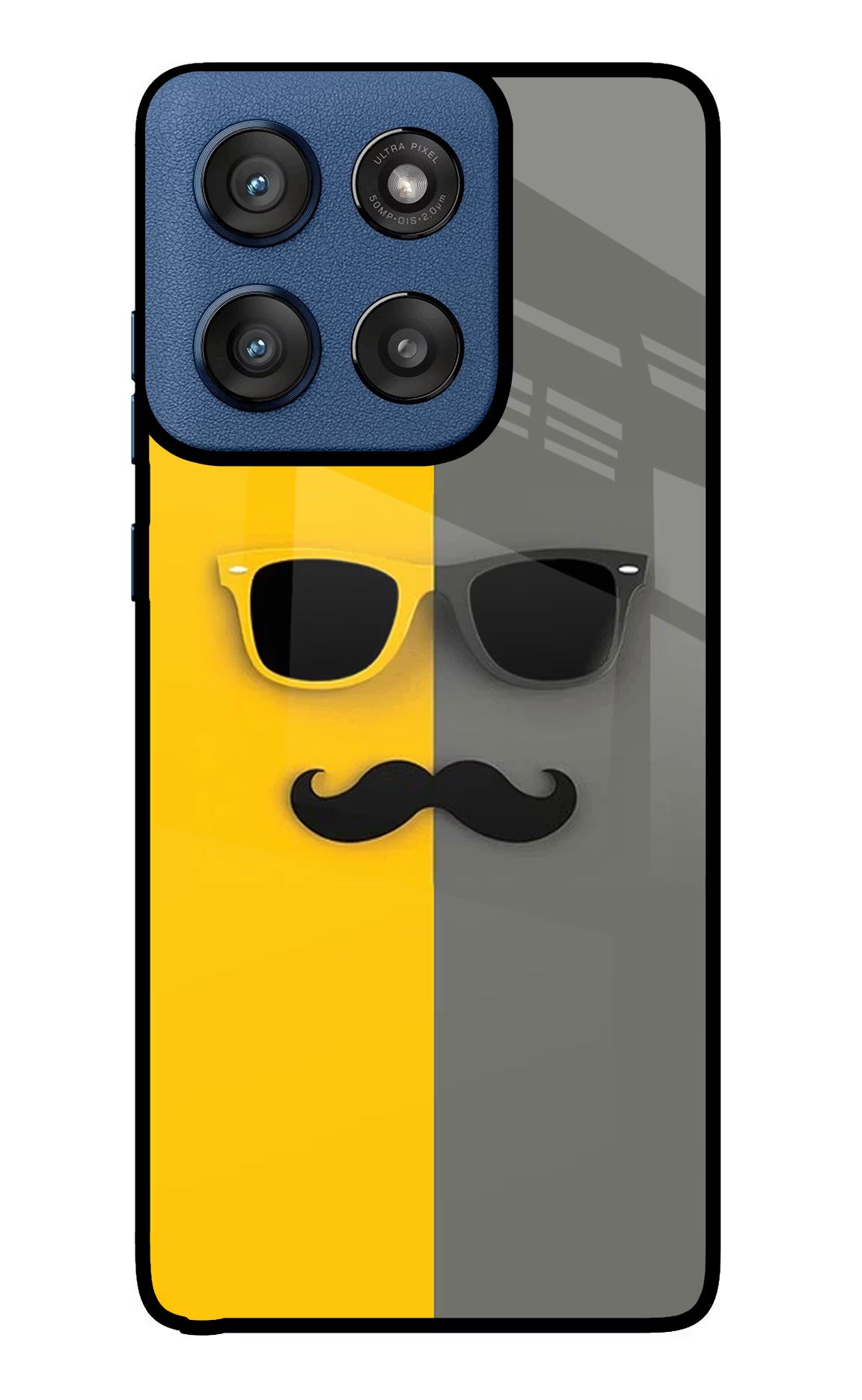 Sunglasses with Mustache Moto Edge 60 Stylus Glass Case Back Cover by Casekaro