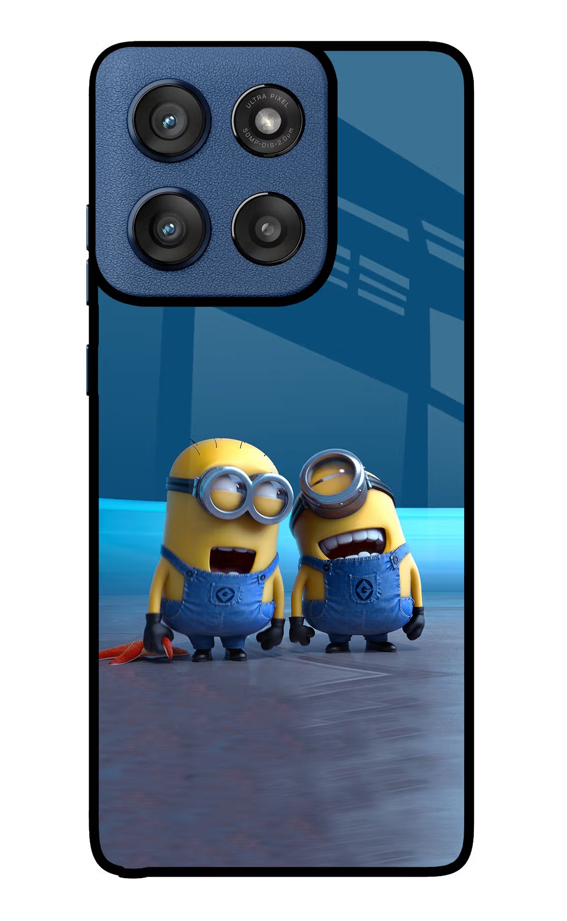 Minion Laughing Moto Edge 60 Stylus Glass Case Back Cover by Casekaro