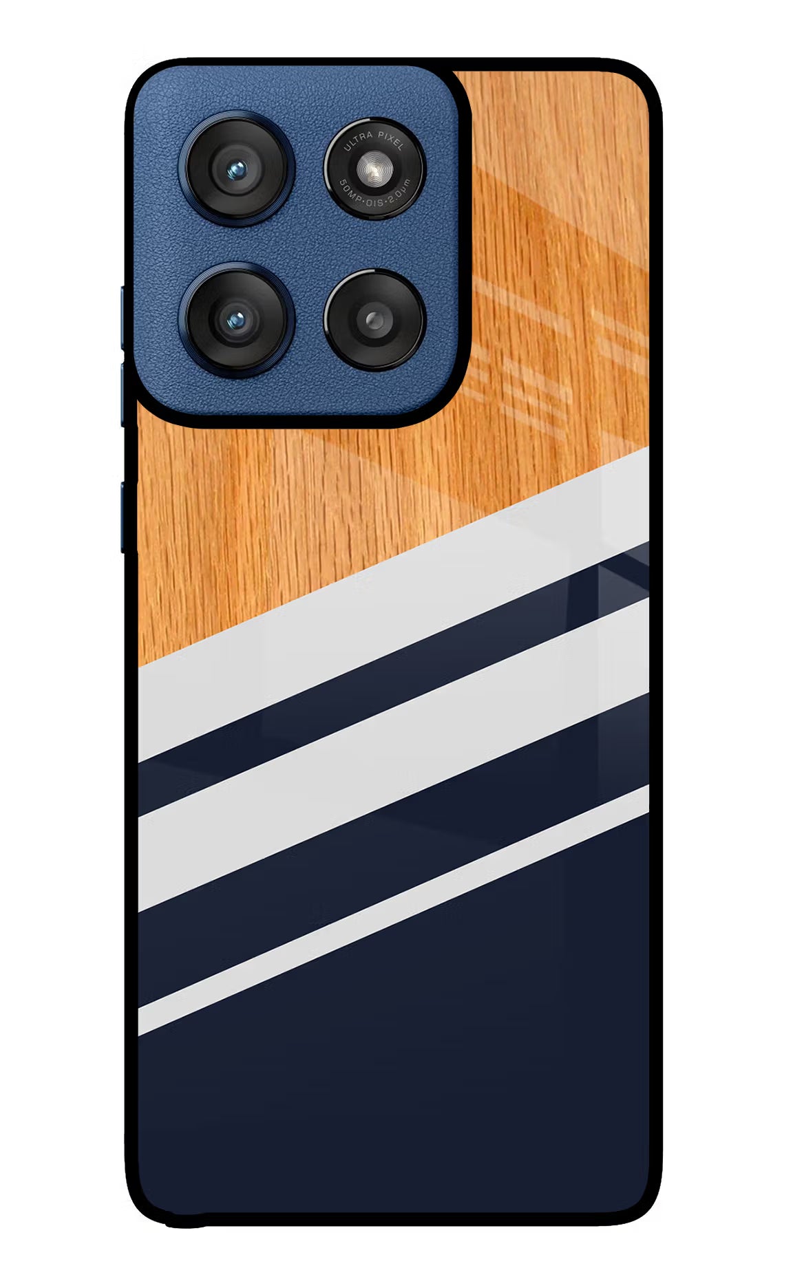 Blue and white wooden Moto Edge 60 Stylus Glass Case Back Cover by Casekaro