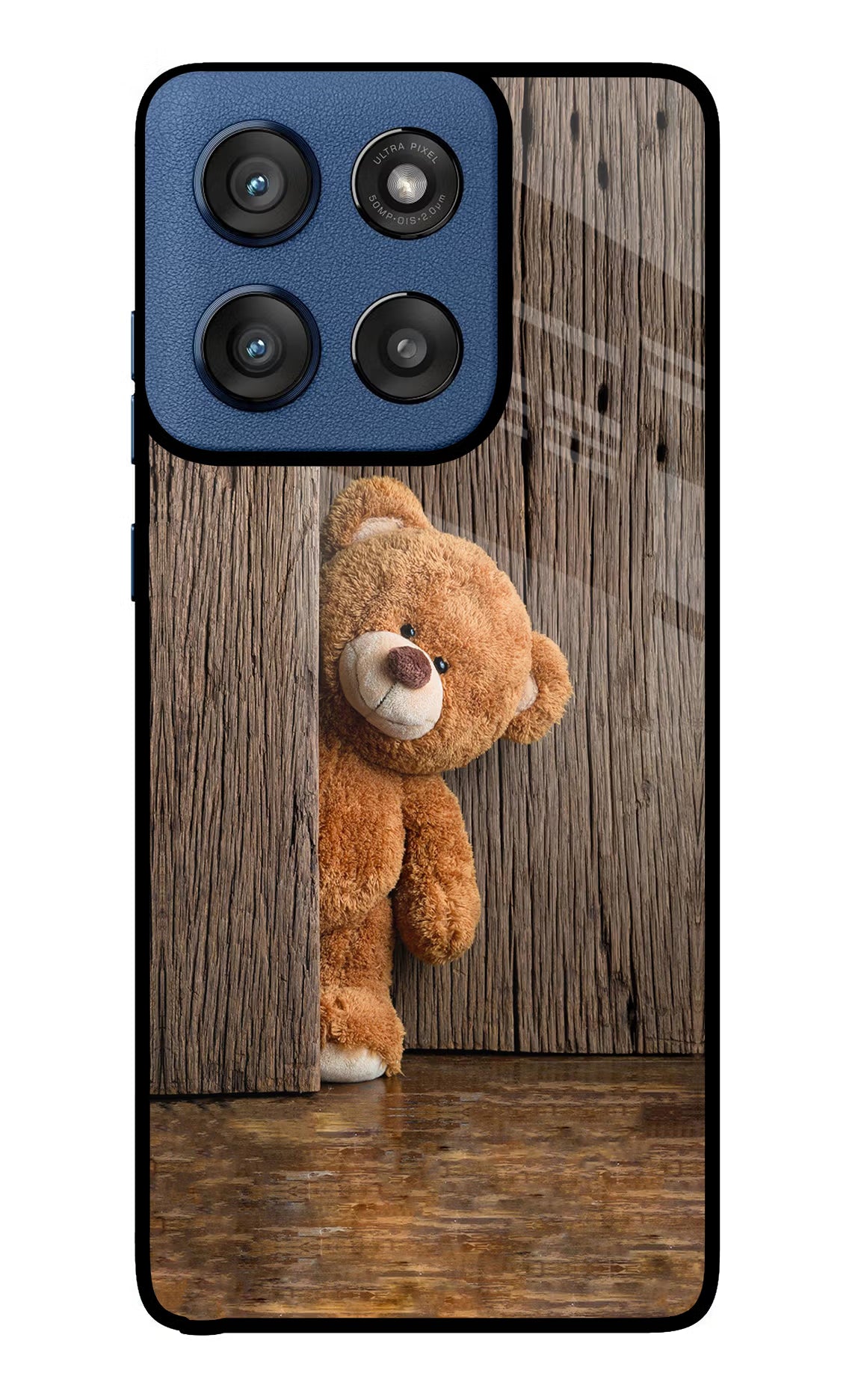 Teddy Wooden Moto Edge 60 Stylus Glass Case Back Cover by Casekaro