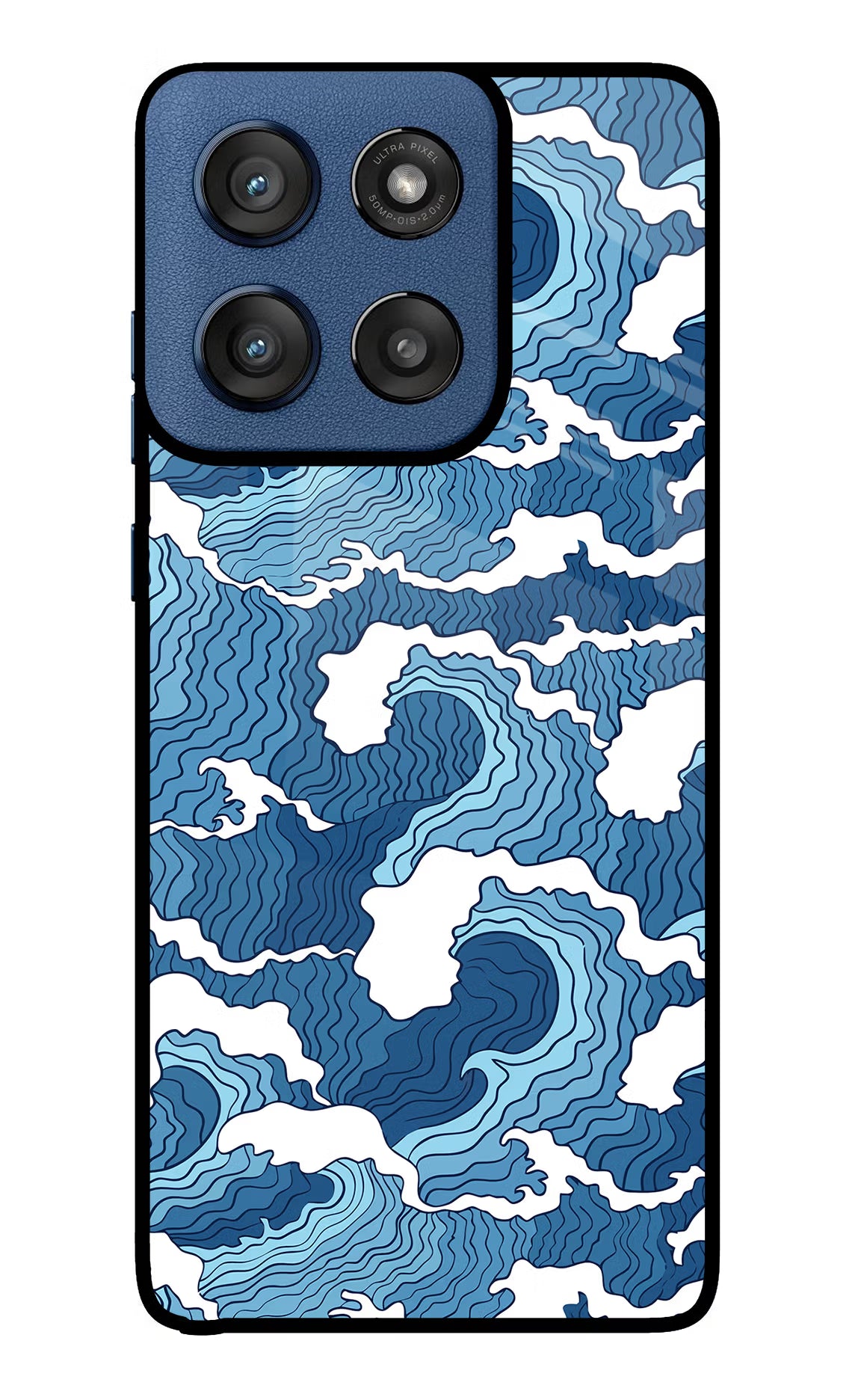 Blue Waves Moto Edge 60 Stylus Glass Case Back Cover by Casekaro
