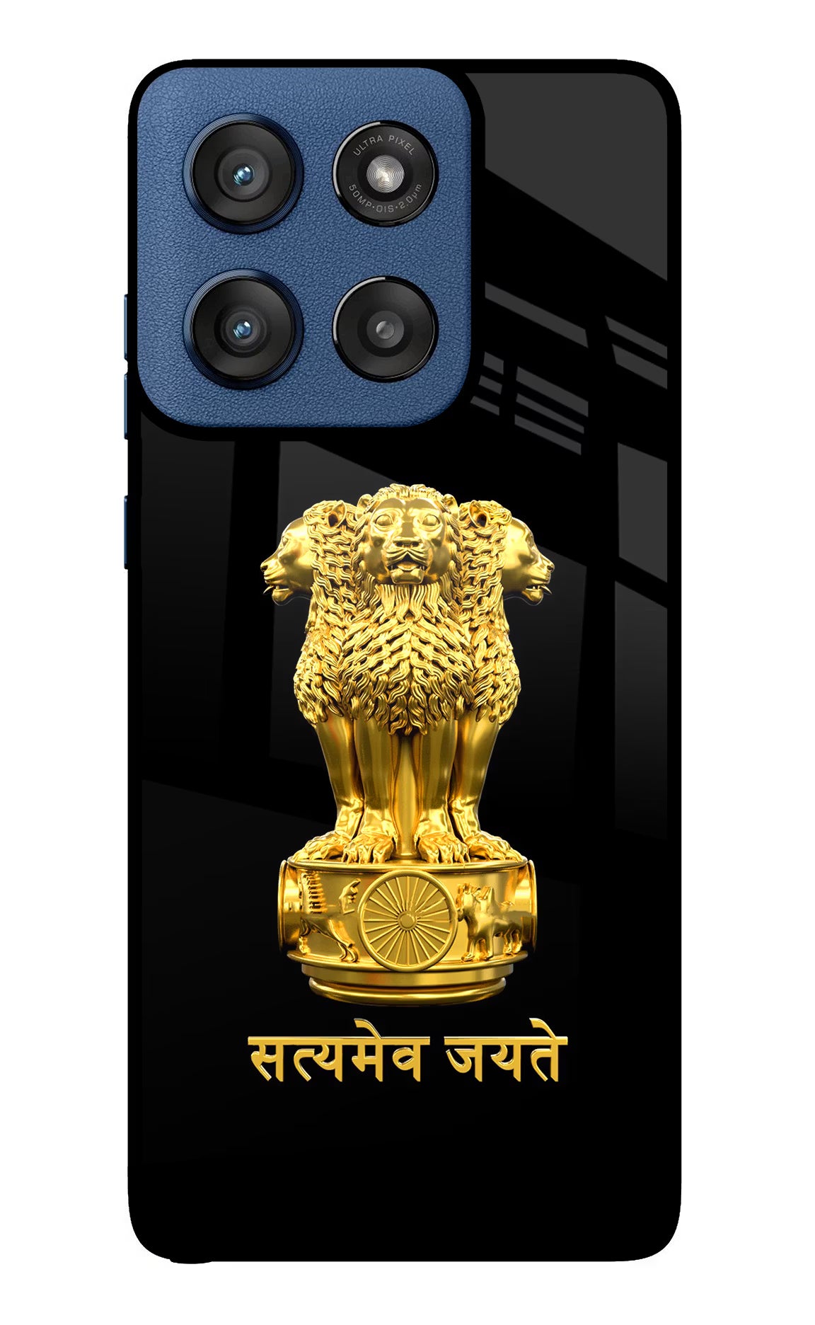 Satyamev Jayate Golden Moto Edge 60 Stylus Glass Case Back Cover by Casekaro