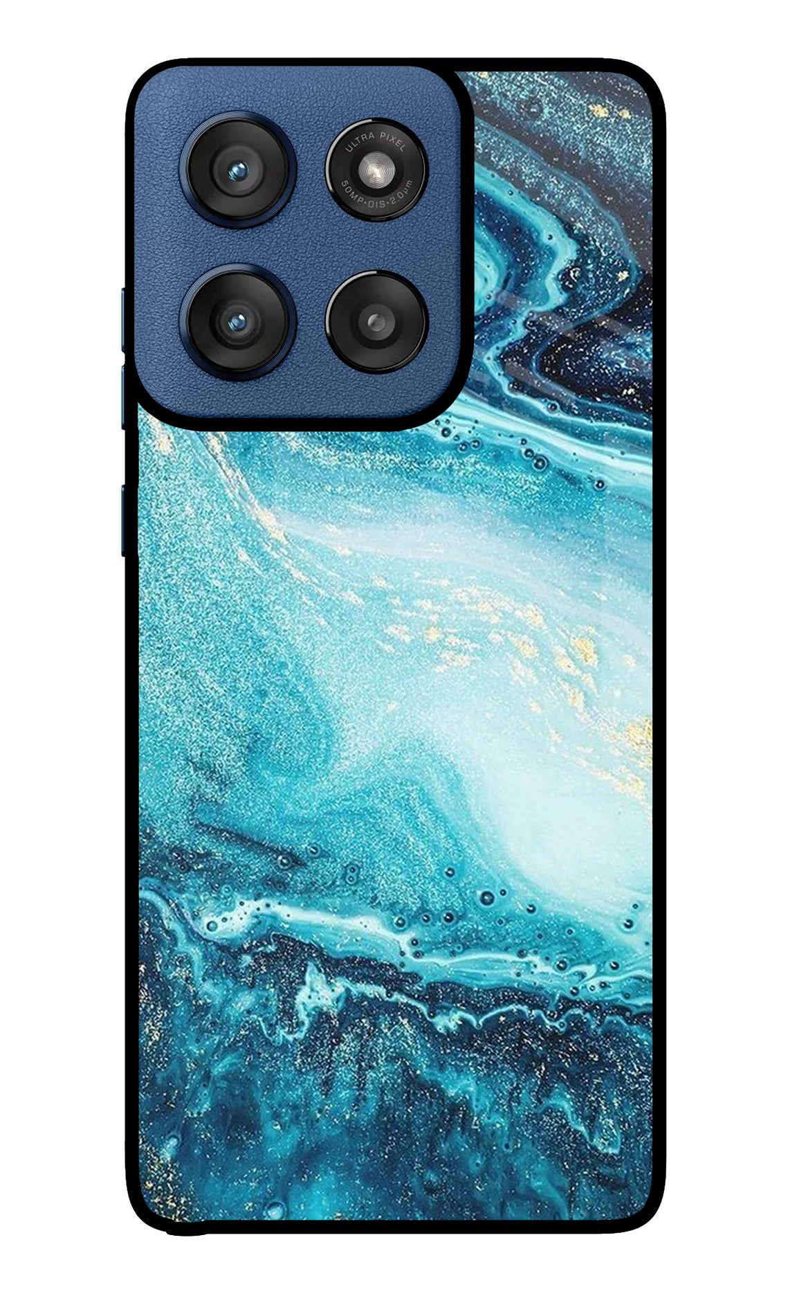 Blue Glitter Marble Moto Edge 60 Stylus Glass Case Back Cover by Casekaro