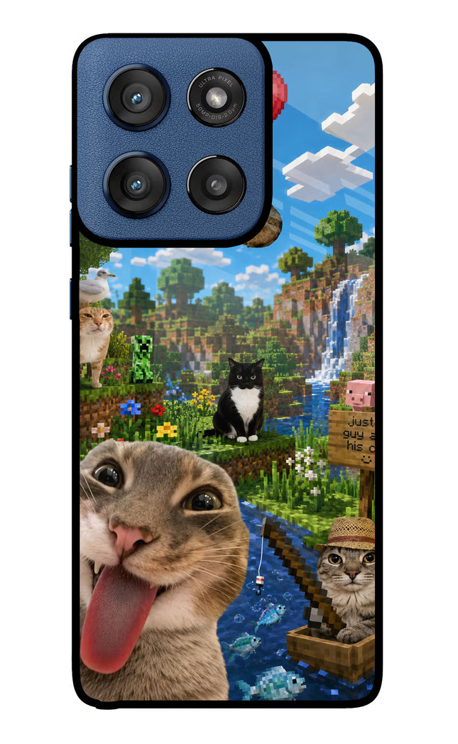 Minecraft Cat Chaos Moto Edge 60 Stylus Glass Case Back Cover by Casekaro