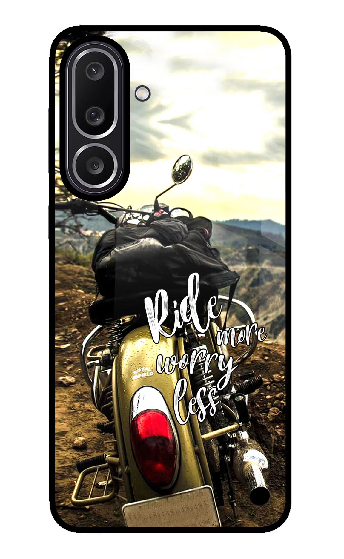 Ride More Worry Less Samsung M56 5G Glass Case Back Cover by Casekaro