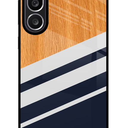 Blue and white wooden Samsung M56 5G Glass Case