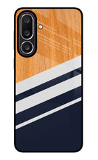 Blue and white wooden Samsung M56 5G Glass Case
