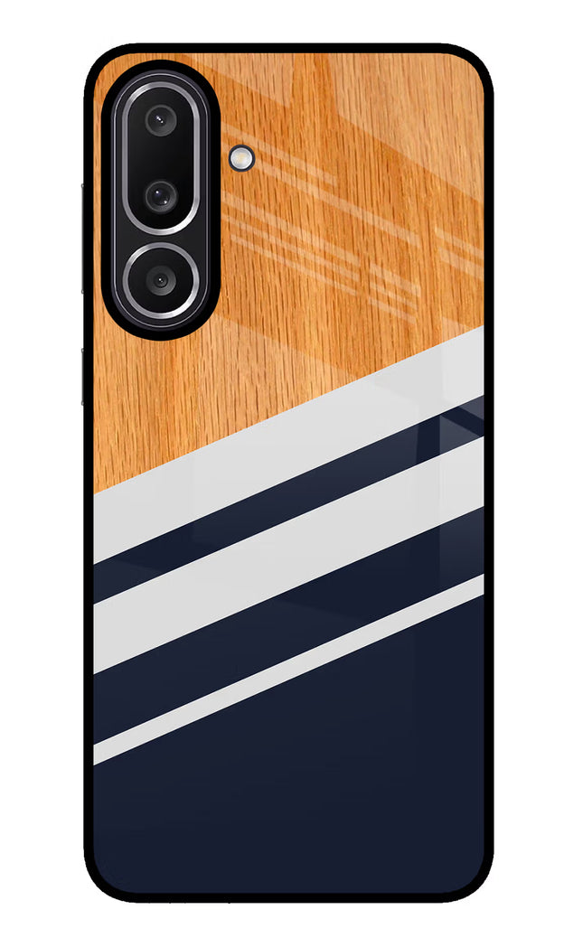 Blue and white wooden Samsung M56 5G Glass Case