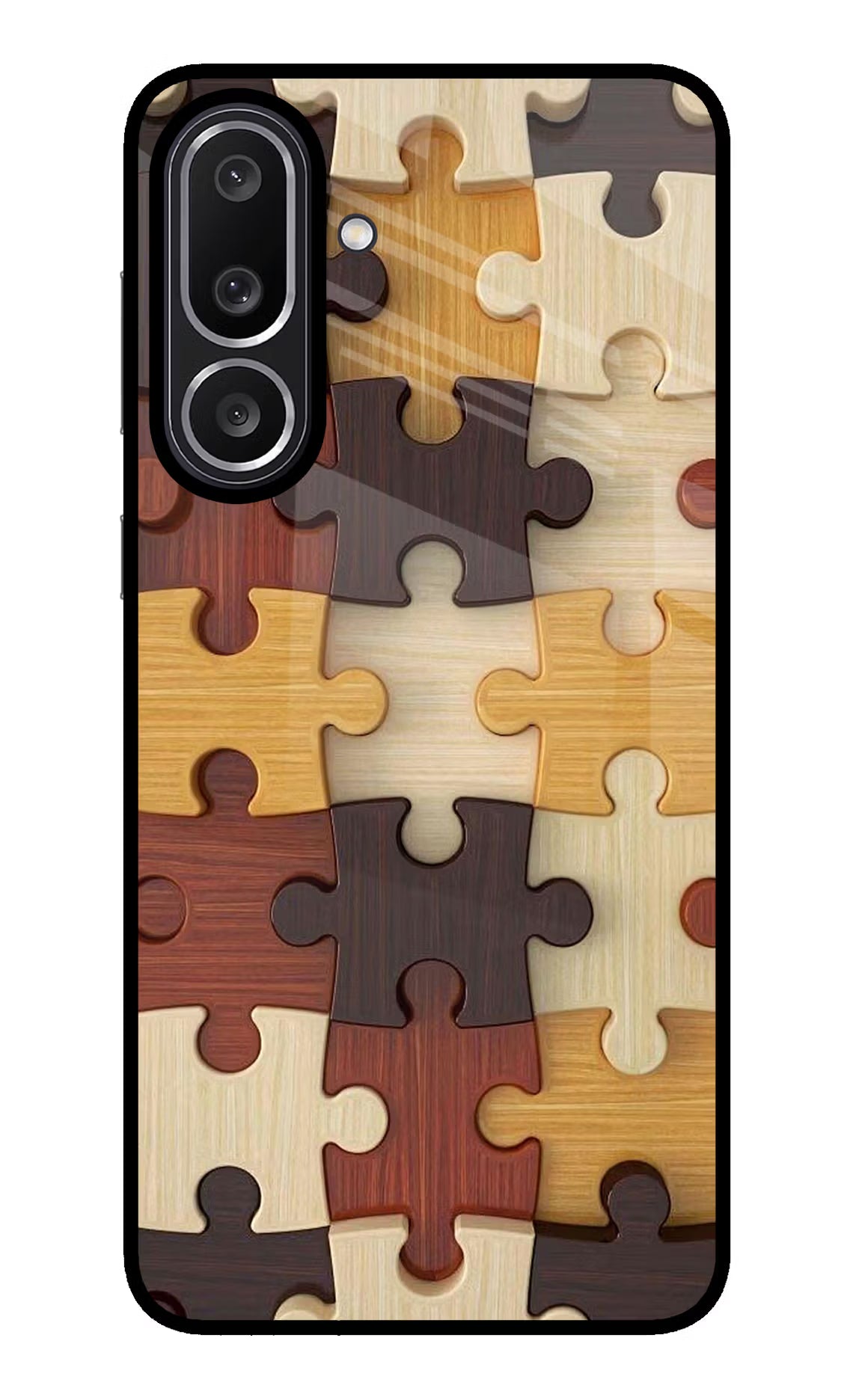 Wooden Puzzle Samsung M56 5G Glass Case Back Cover by Casekaro