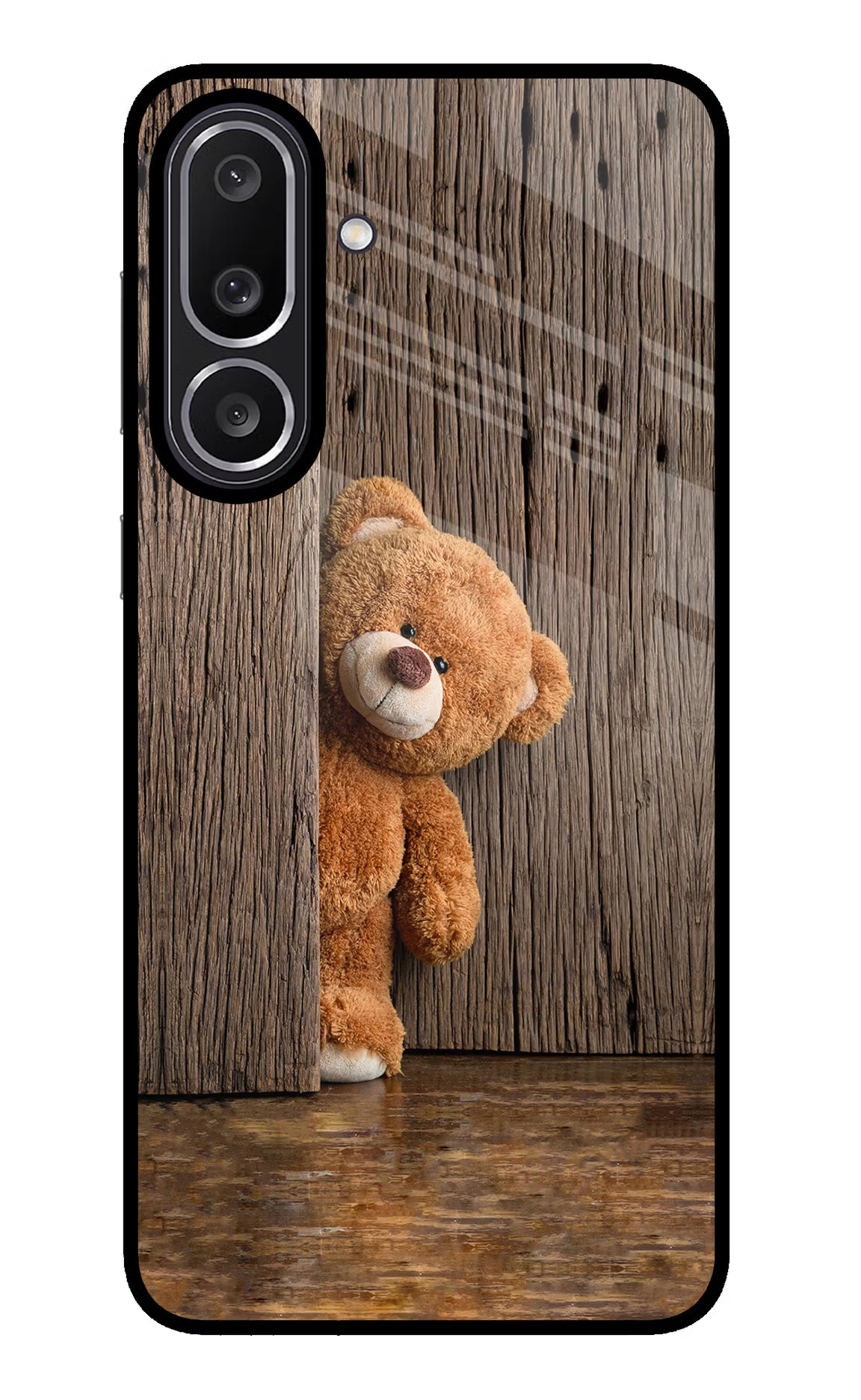 Teddy Wooden Samsung M56 5G Glass Case Back Cover by Casekaro
