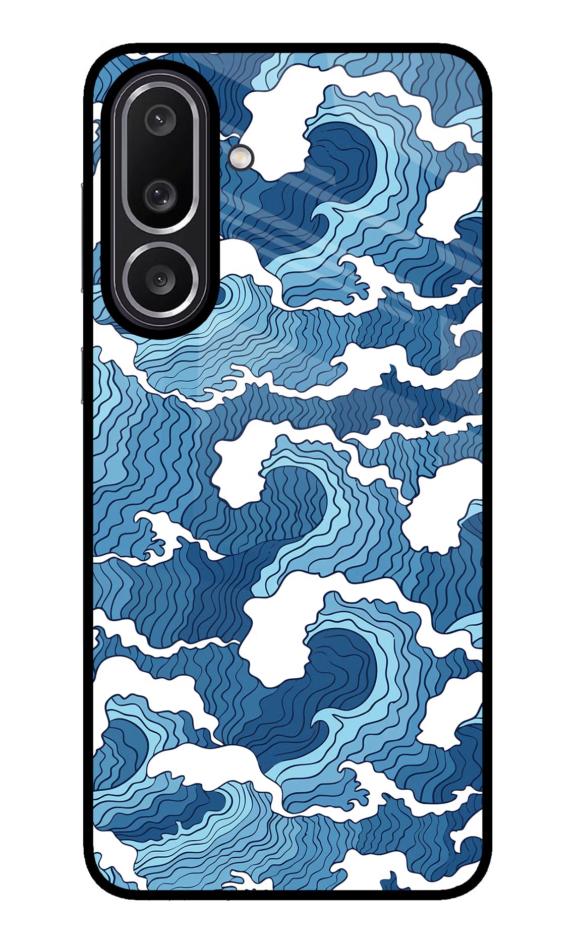 Blue Waves Samsung M56 5G Glass Case Back Cover by Casekaro