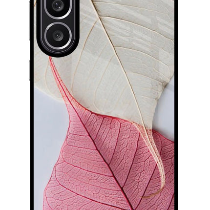 White Pink Leaf Samsung M56 5G Glass Case Back Cover by Casekaro