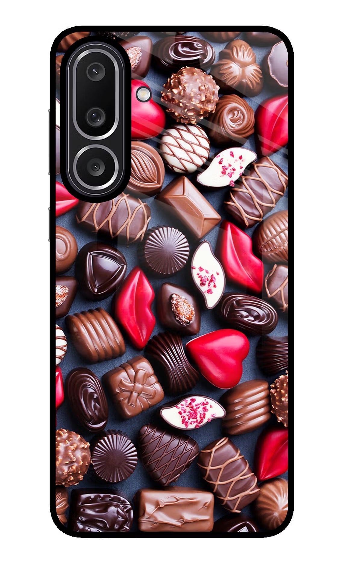 Chocolates Samsung M56 5G Glass Case Back Cover by Casekaro