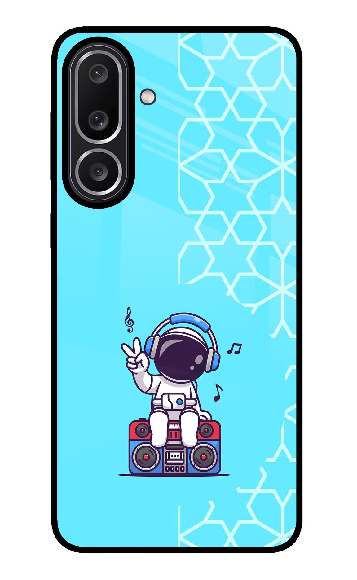 Cute Astronaut Chilling Samsung M56 5G Glass Case Back Cover by Casekaro