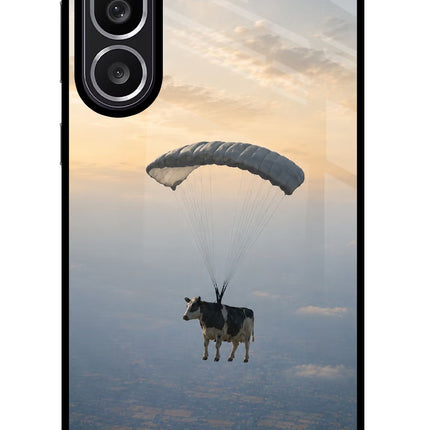 Skydiving Cow Samsung M56 5G Glass Case