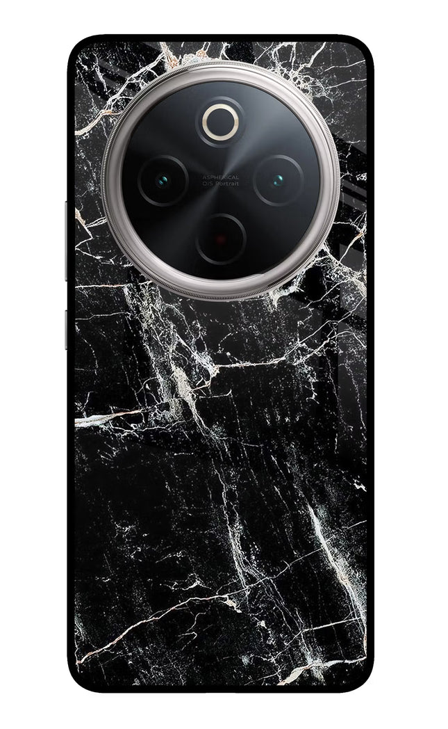 Black Marble Texture Vivo T4 5G Glass Case Back Cover by Casekaro