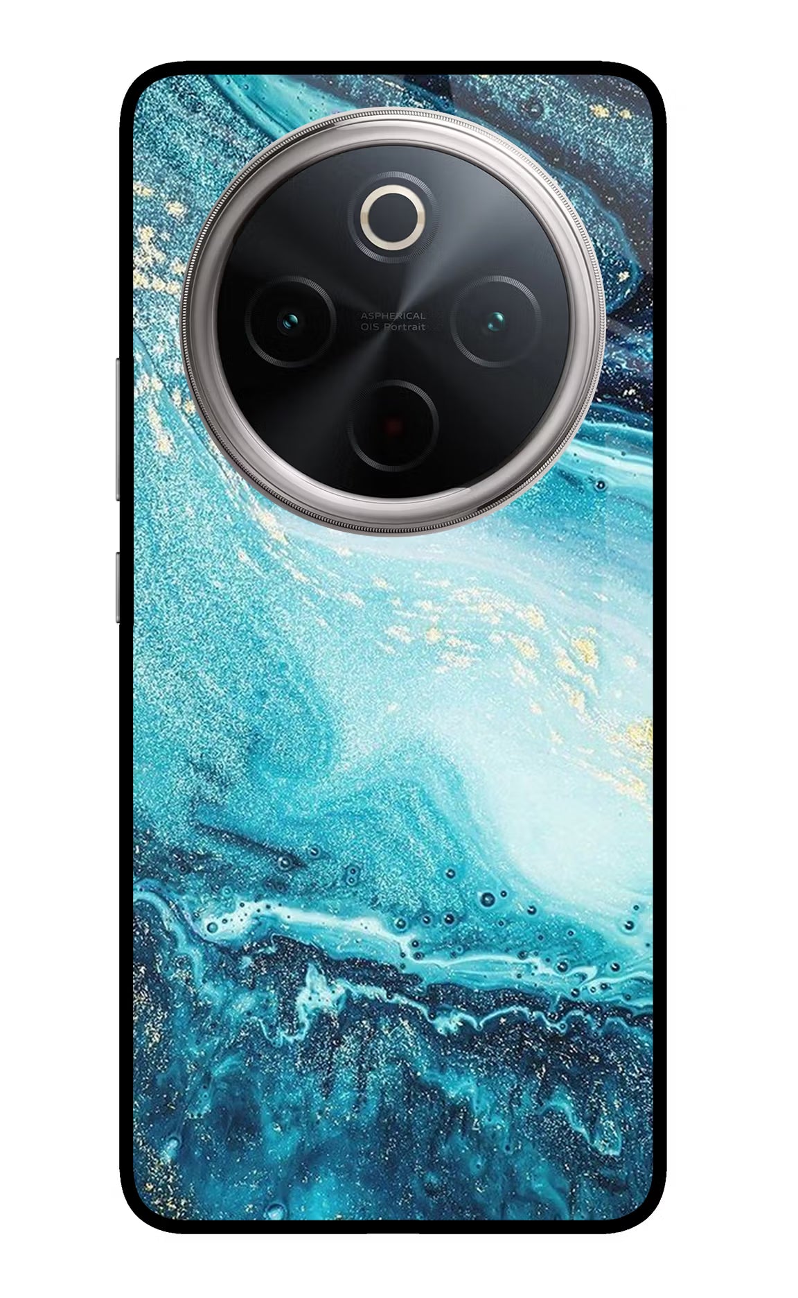 Blue Glitter Marble Vivo T4 5G Glass Case Back Cover by Casekaro