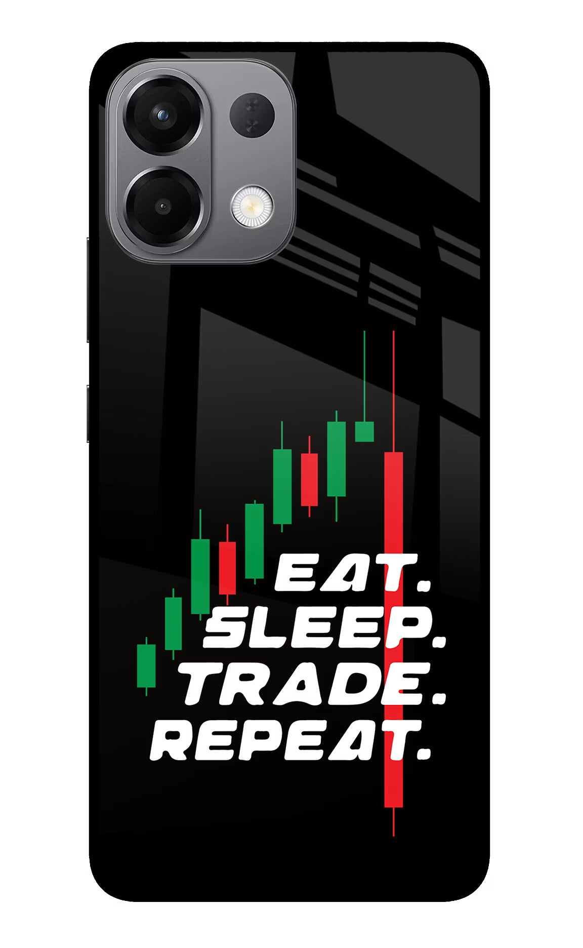 Eat Sleep Trade Repeat Oppo K13 5G Glass Case Back Cover by Casekaro