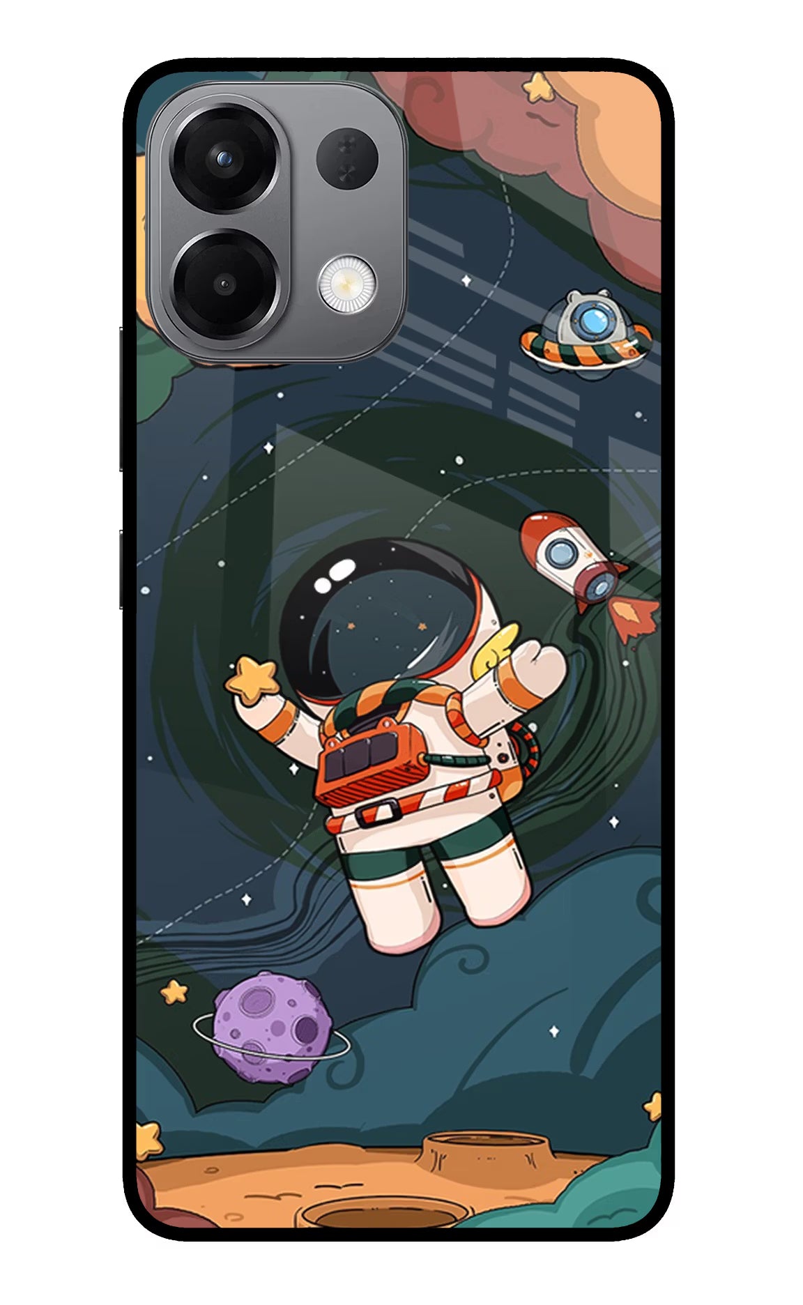 Cartoon Astronaut Oppo K13 5G Glass Case Back Cover by Casekaro