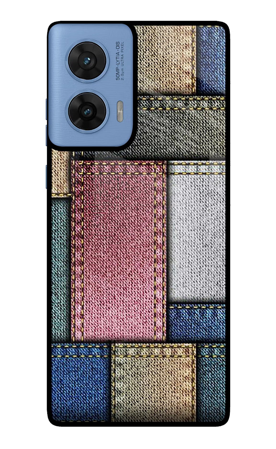 Multicolor Jeans Moto G96 5G Glass Case Back Cover by Casekaro
