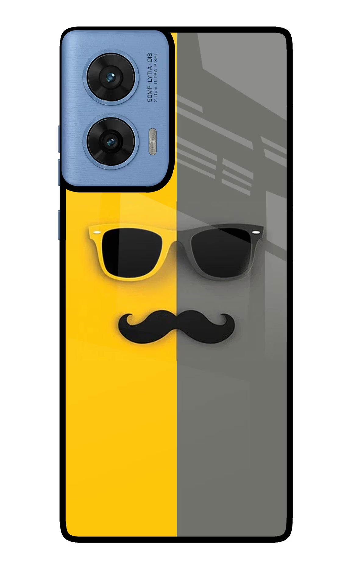 Sunglasses with Mustache Moto G96 5G Glass Case Back Cover by Casekaro