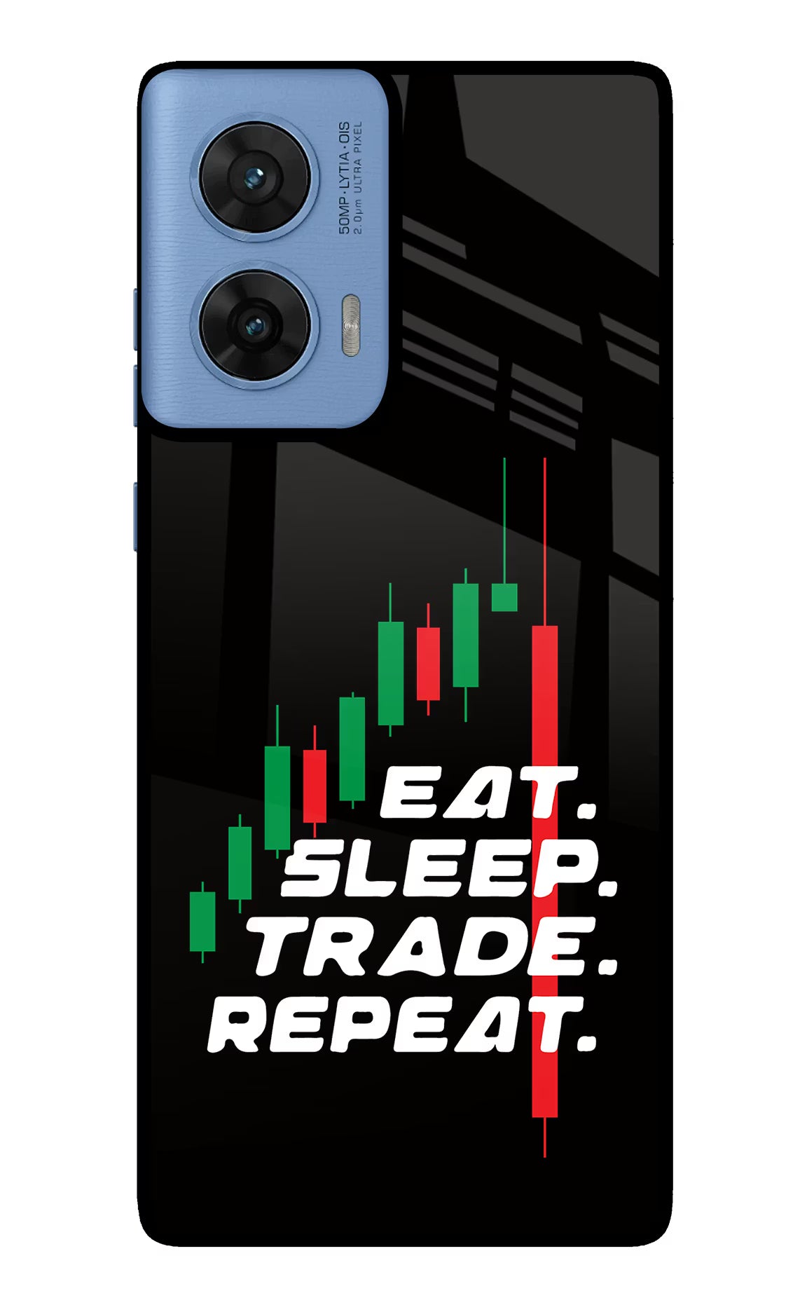 Eat Sleep Trade Repeat Moto G96 5G Glass Case Back Cover by Casekaro