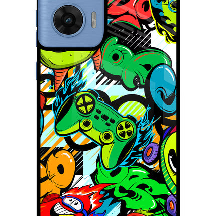 Game Doodle Moto G96 5G Glass Case Back Cover by Casekaro
