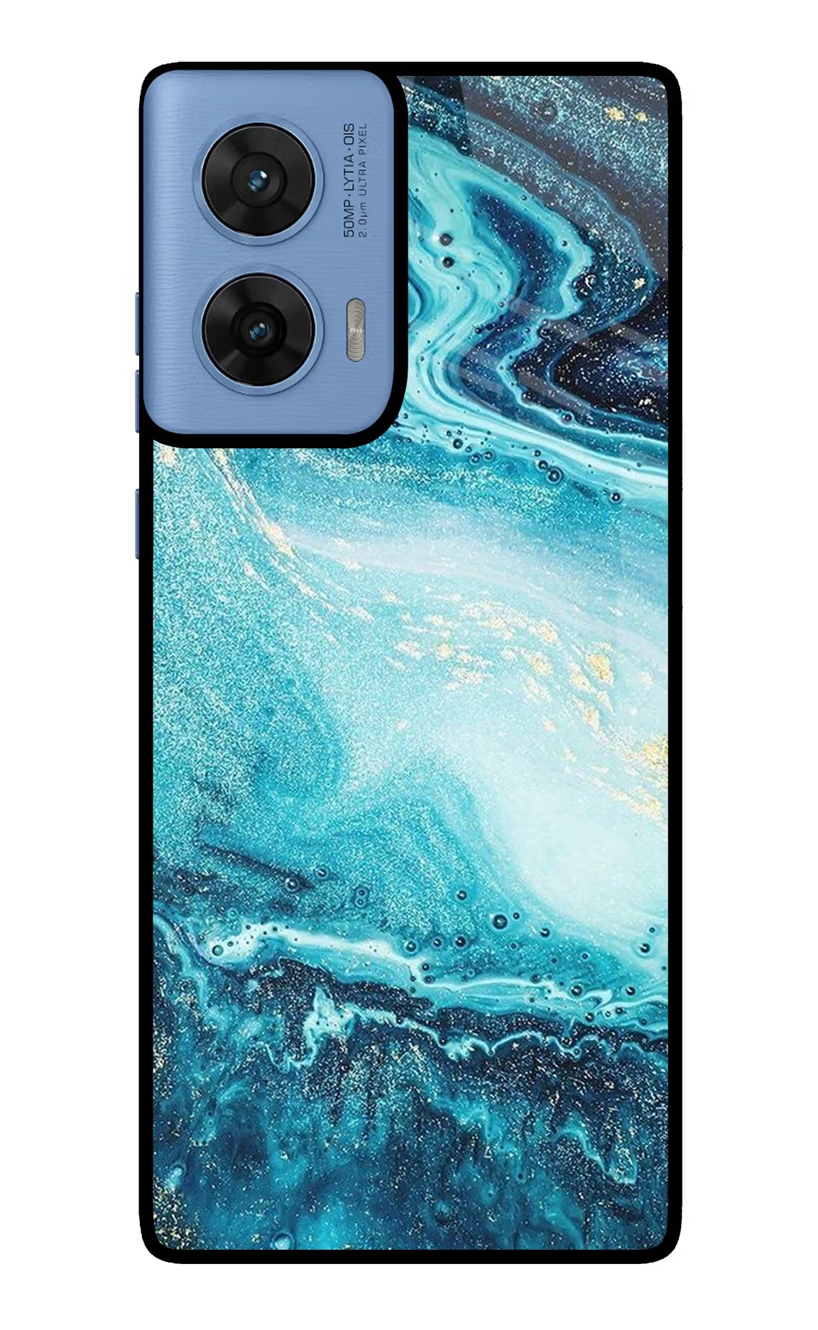 Blue Glitter Marble Moto G96 5G Glass Case Back Cover by Casekaro