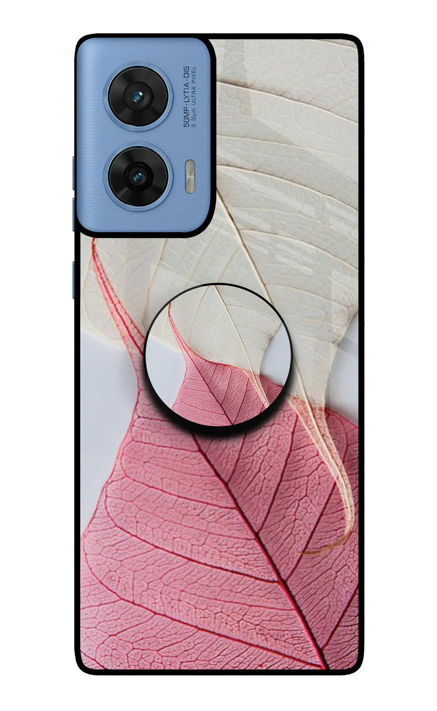 White Pink Leaf Moto G96 5G Pop Case, Glass case