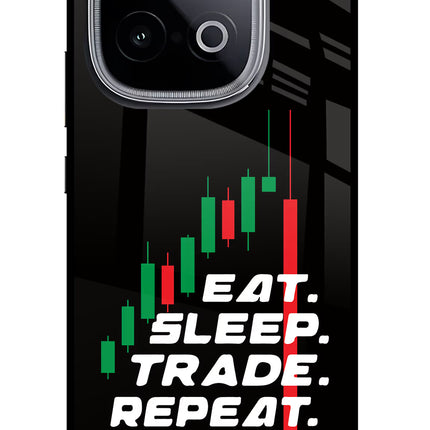 Eat Sleep Trade Repeat iQOO Neo 10 Glass Case Back Cover by Casekaro