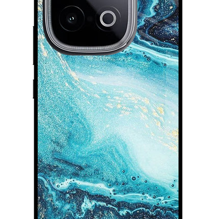 Blue Glitter Marble iQOO Neo 10 Glass Case Back Cover by Casekaro