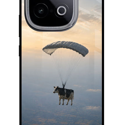 Skydiving Cow iQOO Neo 10 Glass Case Back Cover by Casekaro