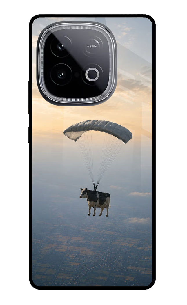 Skydiving Cow iQOO Neo 10 Glass Case Back Cover by Casekaro