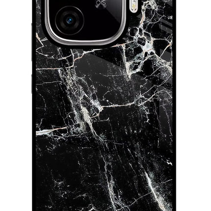 Black Marble Texture iQOO Neo 10R 5G Glass Case Back Cover by Casekaro