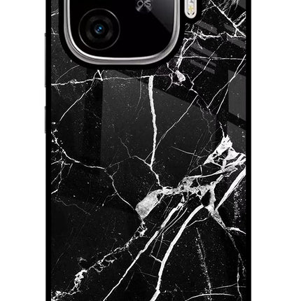 Black Marble Pattern iQOO Neo 10R 5G Glass Case Back Cover by Casekaro
