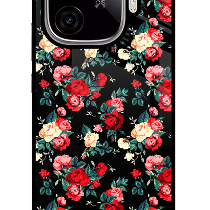 Rose Pattern iQOO Neo 10R 5G Glass Case Back Cover by Casekaro